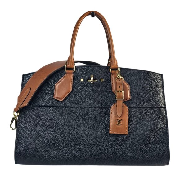LOUIS VUITTON City Steamer Black Tan Leather Bag 2 Way Shoulder Strap Tote Bag - Picture 4 of 16